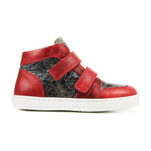 Load image into Gallery viewer, Toddler hi-top sneaker in red calf and graphite crack
