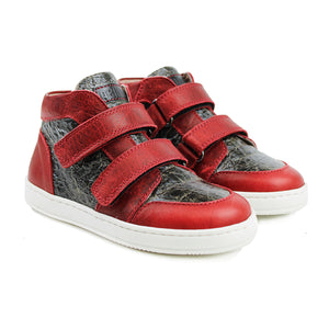 Toddler hi-top sneaker in red calf and graphite crack