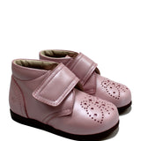Toddler Brogue Shoes in Pink Calfskin Leather