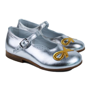 Toddler ballerina in silver and gold leather
