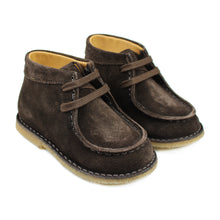Load image into Gallery viewer, Toddler hi-top shoes in dark brown suede
