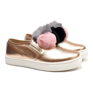 Slip on with ponpon application in champagne elk leather