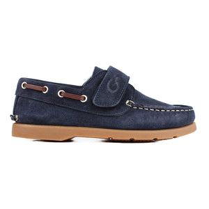 Midnight blue velour boat shoes