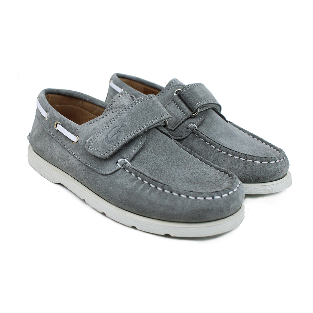 Grey Suede boat shoes with white details