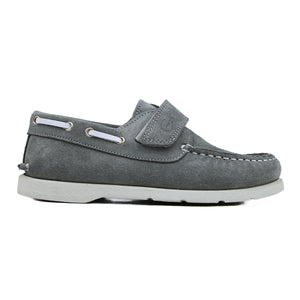 Grey Suede boat shoes with white details