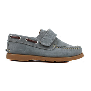 Sahara Grey Suede boat shoes with amber details