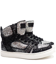 Load image into Gallery viewer, High-top sneakers in silver glitter fabric with calf lining leather
