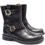 Double Buckeles Boots in Black Calfskin Leather